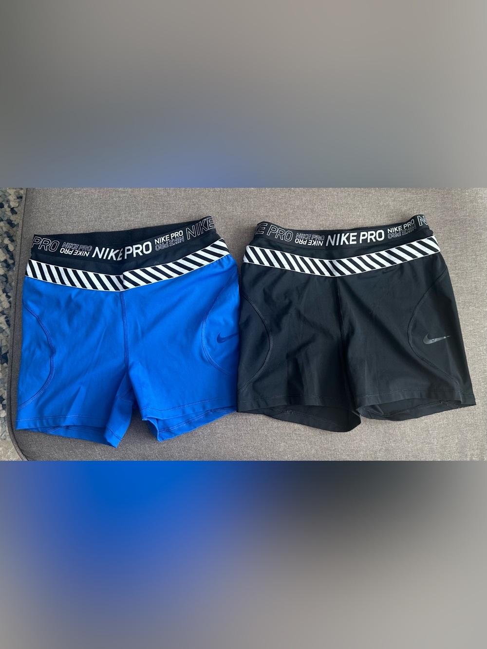 Nike Kids Compression Shorts — Blue & Black with Striped Waistband